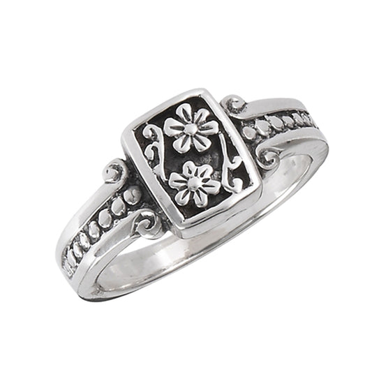 Oxidized Flower Daisy Vintage Beaded Ring .925 Sterling Silver Band Sizes 5-8