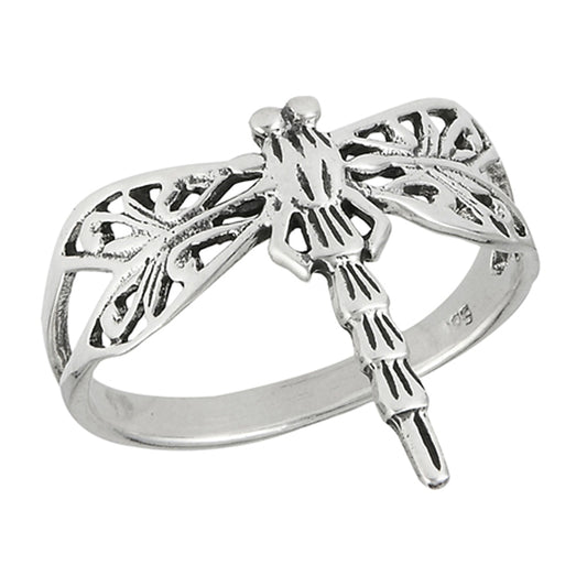 Oxidized Filigree Dragonfly Cute Ring New .925 Sterling Silver Band Sizes 6-9