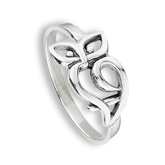 High Polish Filigree Owl Fashion Ring New .925 Sterling Silver Band Sizes 5-9