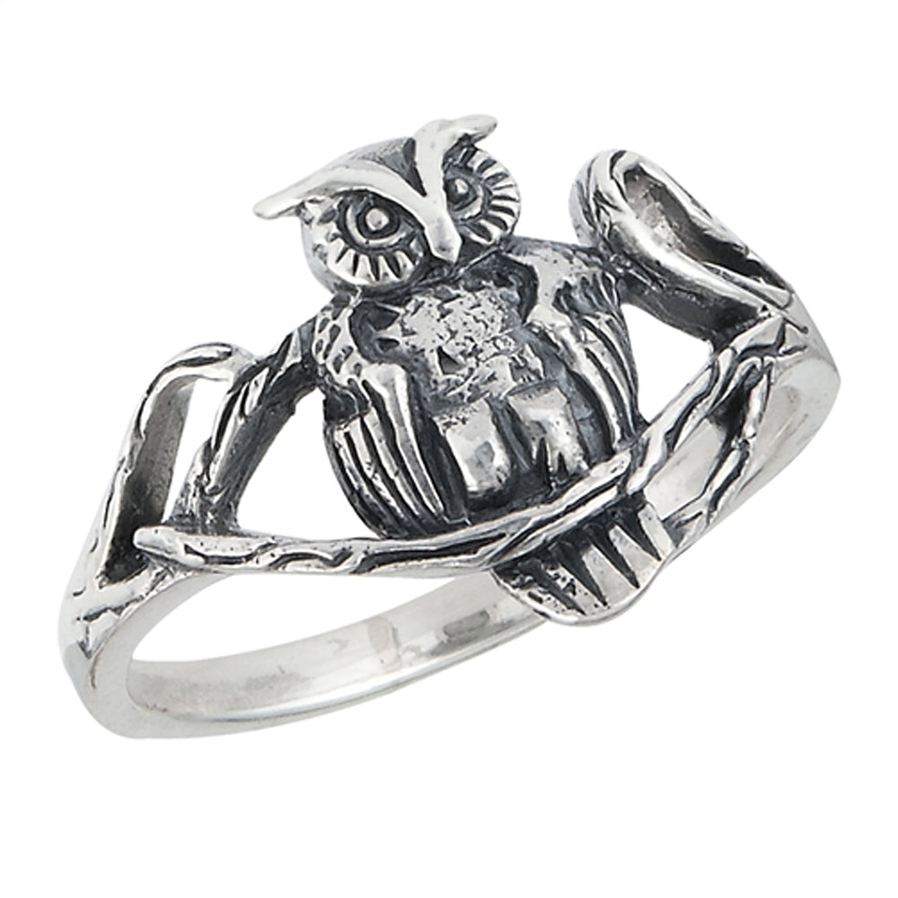 Oxidized Owl Tree Branch Detailed Ring New .925 Sterling Silver Band Sizes 6-9