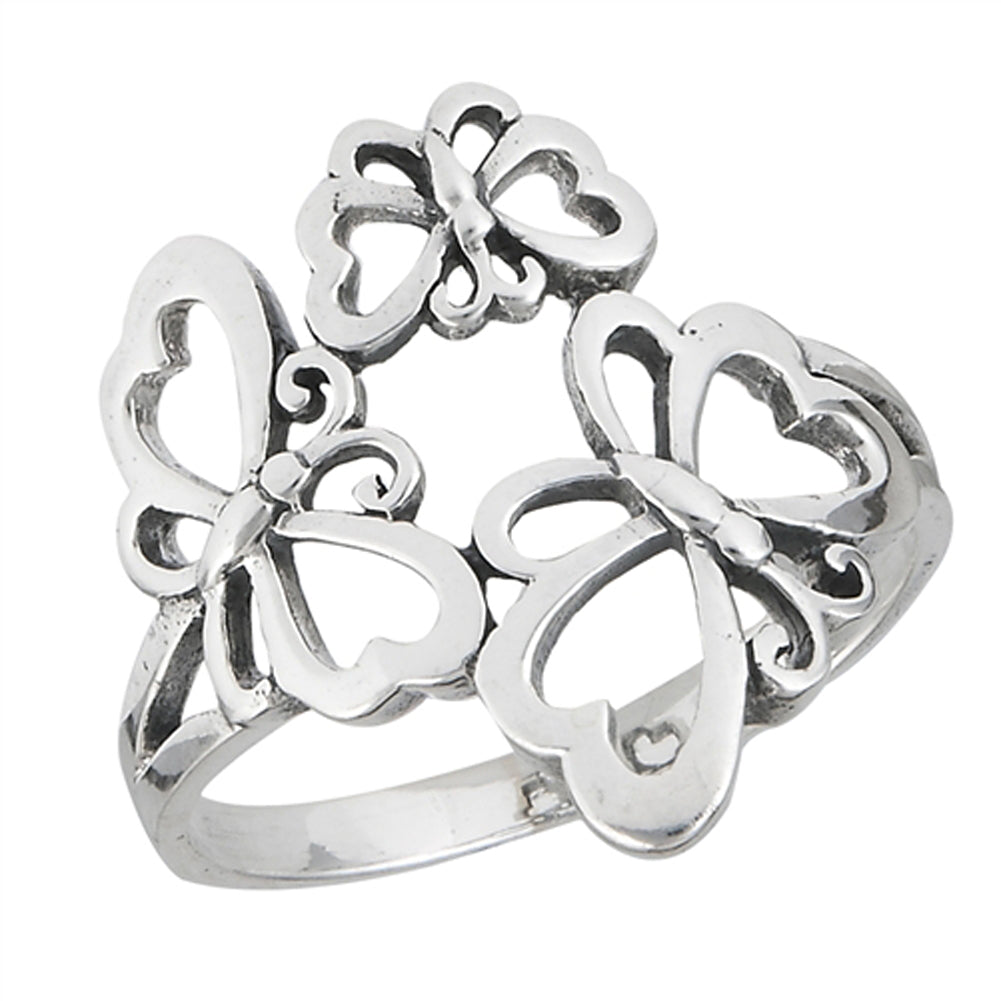Oxidized Filigree Butterfly Wide Ring 925 Sterling Silver Animal Band Sizes 5-8