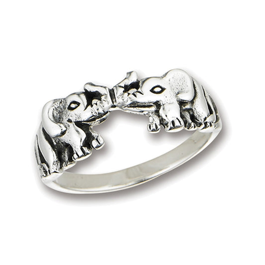 Oxidized Elephant Animal Friendship Ring New 925 Sterling Silver Band Sizes 5-9