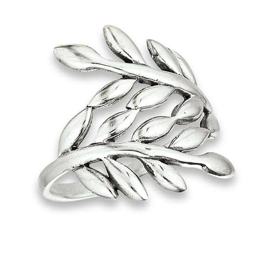 Oxidized Tree Branch Leaf Wide Women's Ring .925 Sterling Silver Band Sizes 6-10