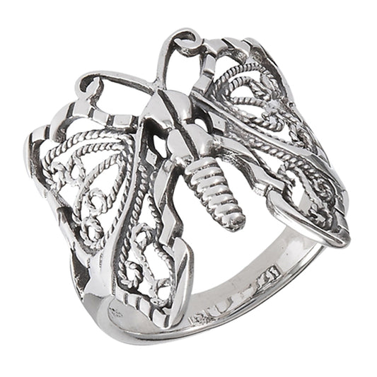 Oxidized Butterfly Filigree Rope Wings Ring .925 Sterling Silver Band Sizes 7-10