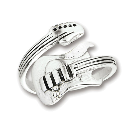 Adjustable Guitar Instrument Music Band Ring 925 Sterling Silver Band Sizes 7-12