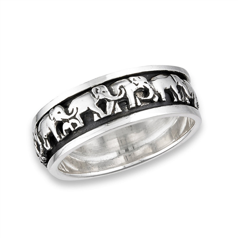 Spinner Oxidized Elephant Animal Ring New .925 Sterling Silver Band Sizes 8-12