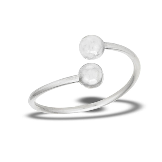 Adjustable Double Ball Open Wrap Ring New .925 Sterling Silver Band Sizes 4-8