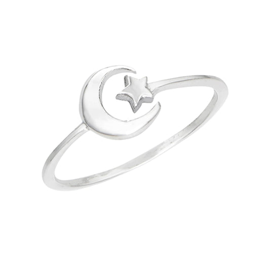 Adjustable Open Crescent Moon Star Ring New .925 Sterling Silver Band Sizes 5-9