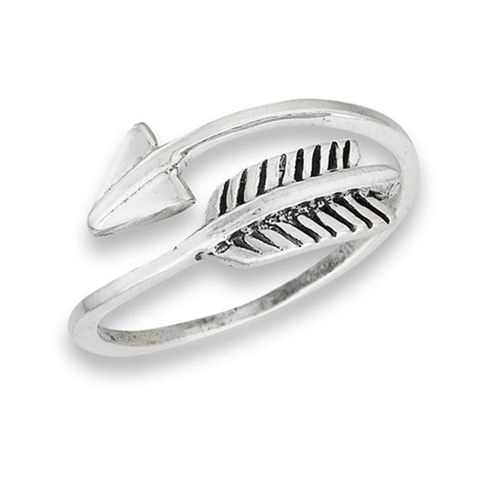 Adjustable Open Arrow Feather Wrap Ring New .925 Sterling Silver Band Sizes 6-9