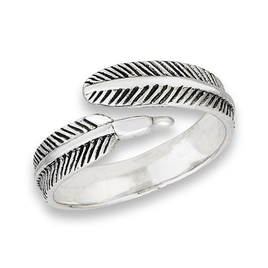 Open Adjustable Feather Wrap Spoon Ring New .925 Sterling Silver Band Sizes 6-9