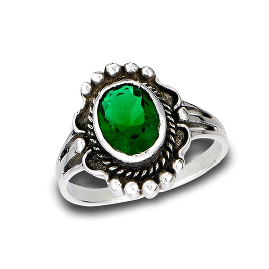 Beautiful Boho Emerald CZ Promise Ring New .925 Sterling Silver Band Sizes 6-9