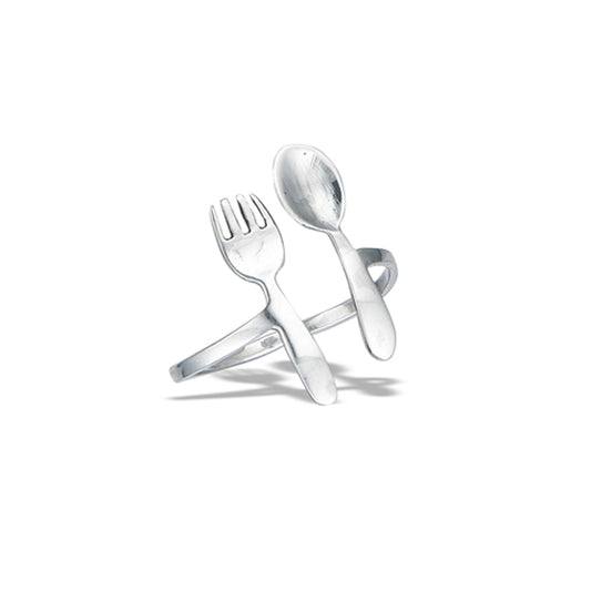 Adjustable Fork Spoon Foodie Chef Ring New .925 Sterling Silver Band Sizes 5-9