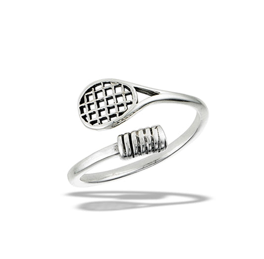 Adjustable Open Tennis Racquet Wrap Ring .925 Sterling Silver Band Sizes 6-10
