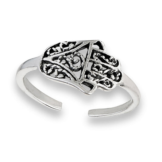 Sideways Hamsa Open .925 Sterling Silver Hand of Fatima Rope Midi Toe Ring Band