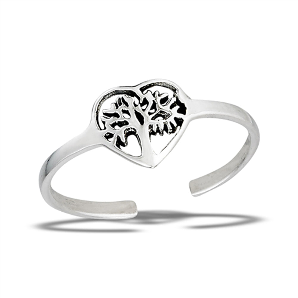 Tree of Life Heart Cutout .925 Sterling Silver Promise Branch Leaf Midi Toe Ring Band