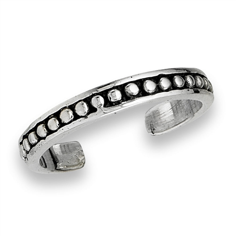 Midi Oxidized Dot Detailed .925 Sterling Silver Simple Stackable Toe Ring Band