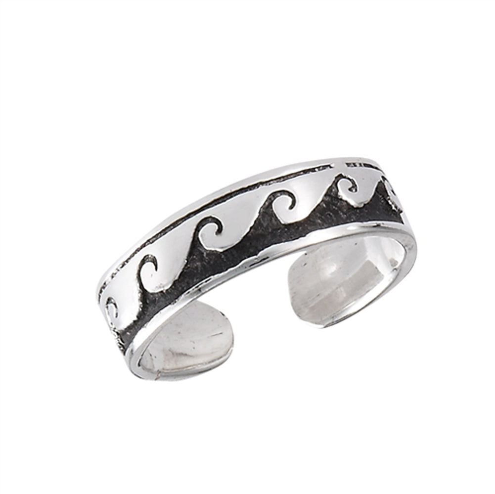 Midi Wave Beach .925 Sterling Silver Ocean Oxidized Toe Ring Band