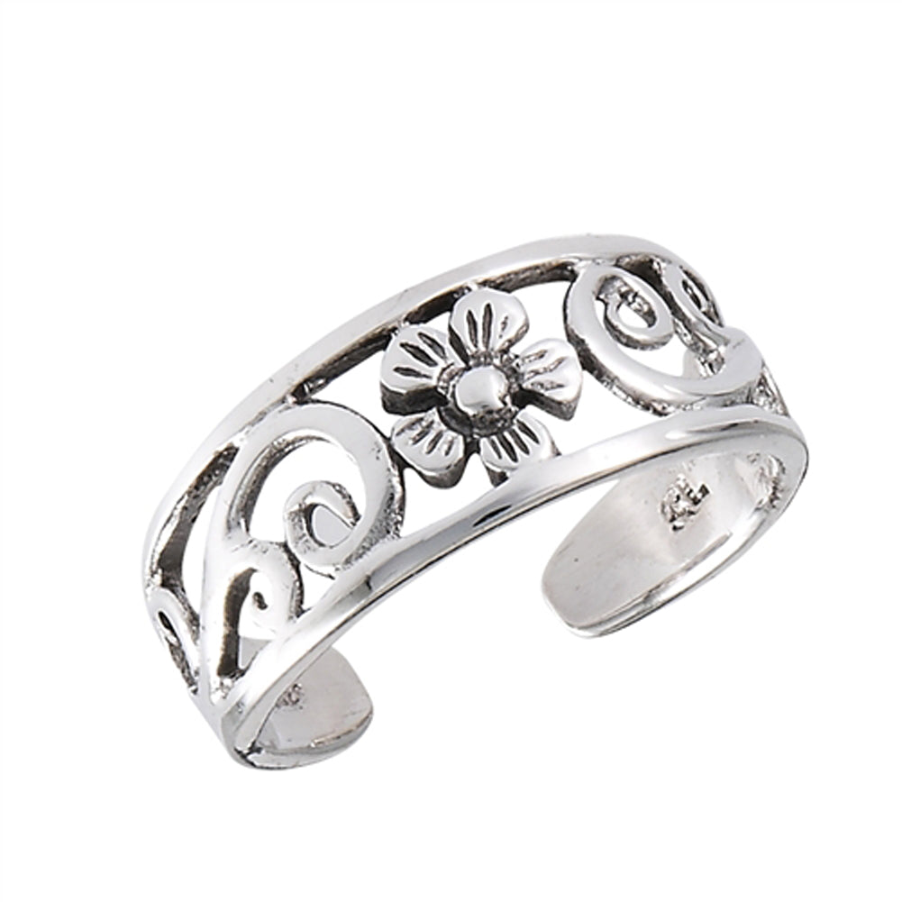 Midi Flower Daisy .925 Sterling Silver Nature Waves Toe Ring Band
