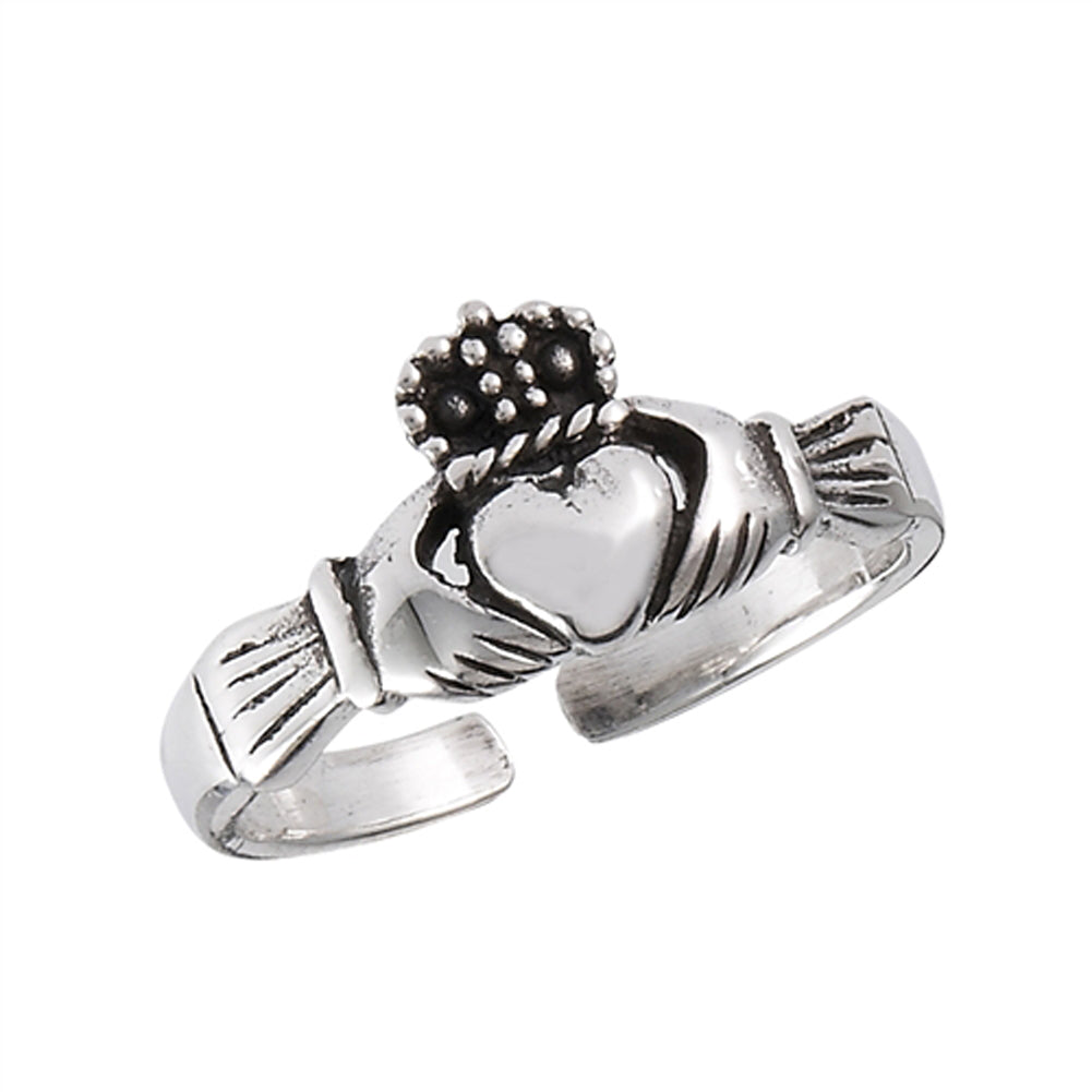 Heart Claddagh Love .925 Sterling Silver Promise Detailed Toe Ring Band