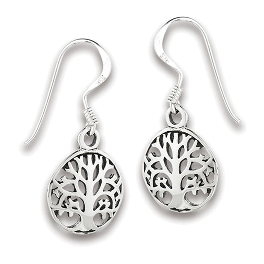 Round Tree Of Life Nature .925 Sterling Silver Branch Cut Out Classic Earrings
