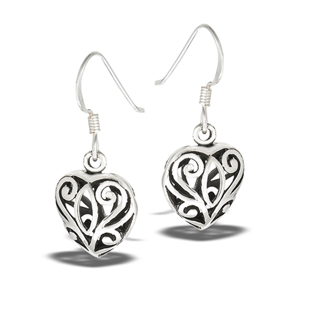 Cage Heart Intricate .925 Sterling Silver Detailed Filigree Renaissance Earrings