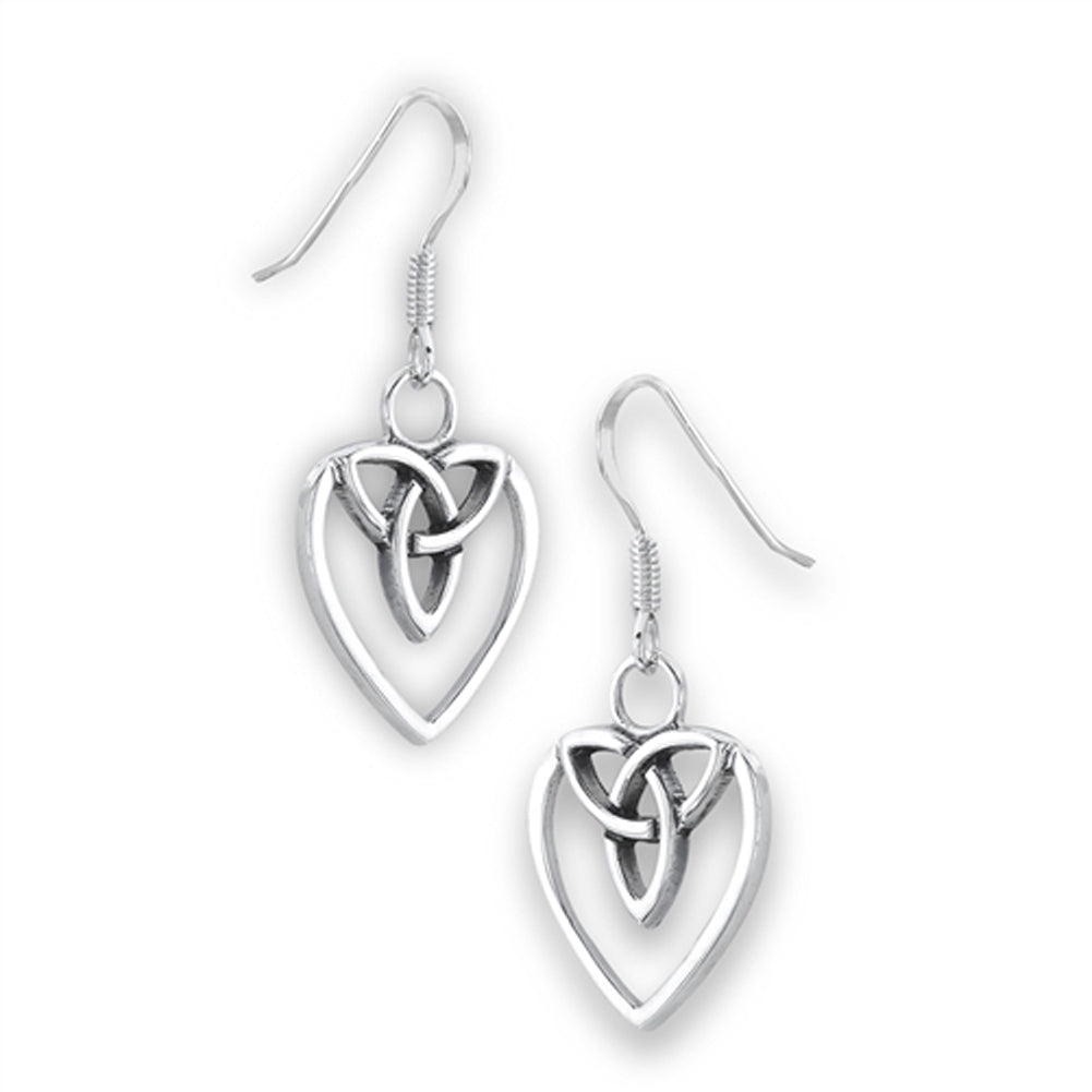 Celtic Heart Dangle .925 Sterling Silver Promise Triquetra Trinity Knot Earrings