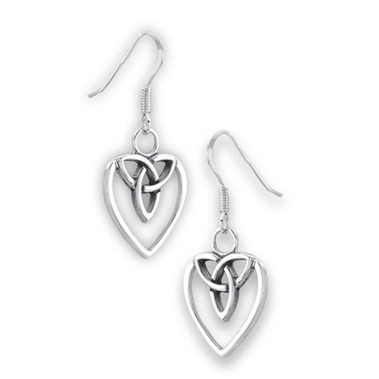 Celtic Heart Dangle .925 Sterling Silver Promise Triquetra Trinity Knot Earrings
