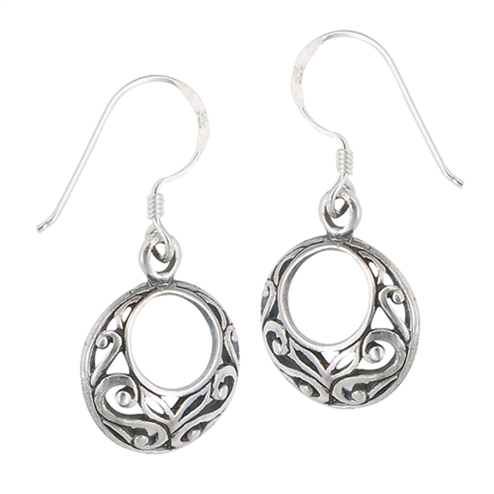 Round Filigree .925 Sterling Silver Open Circle Classic Earrings