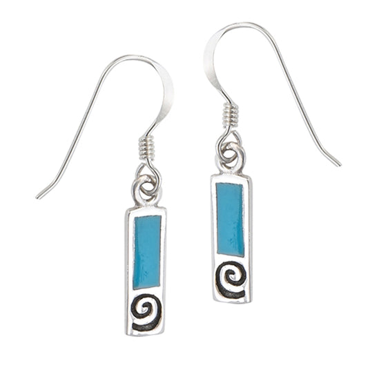 Block Modern High Polish Simulated Turquoise .925 Sterling Silver Swirl Earrings