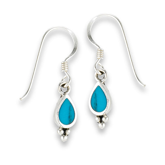 Water Teardrop Classic Simulated Turquoise .925 Sterling Silver Simple Earrings