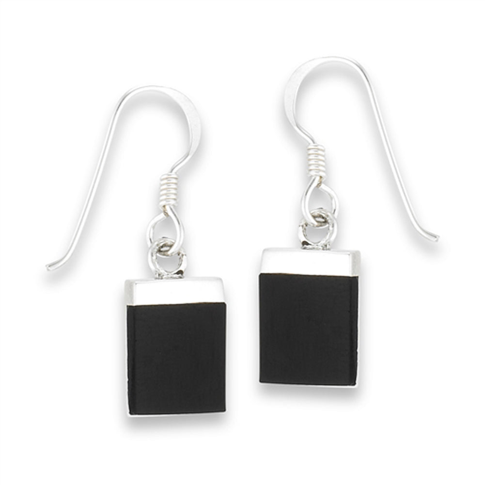Modern Bold Black Simulated Onyx .925 Sterling Silver High Fashion Simple Earrings