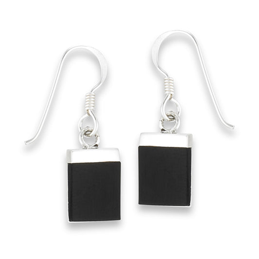 Modern Bold Black Simulated Onyx .925 Sterling Silver High Fashion Simple Earrings