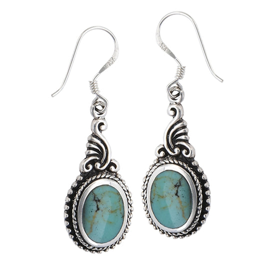 Flourish Filigree Wave Simulated Turquoise .925 Sterling Silver Rope Fancy Earrings