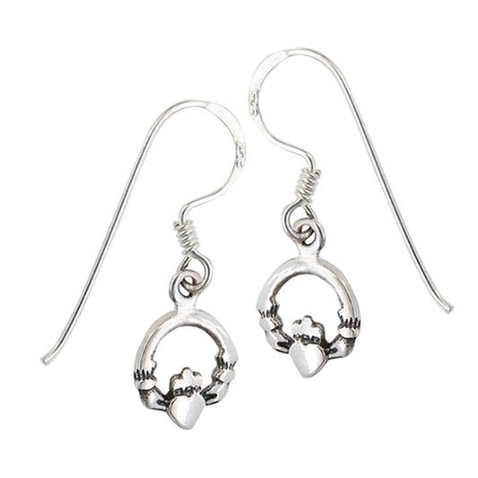 Simple Claddagh Crown .925 Sterling Silver High Polish Classic Heart Hands Earrings