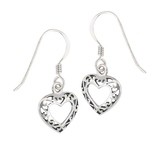Promise Heart Swirl .925 Sterling Silver Simple Cutout Classic Filigree Earrings