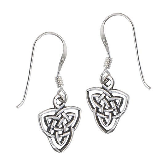 Endless Triquetra Trinity .925 Sterling Silver Celtic Knot Weave Dangle Earrings