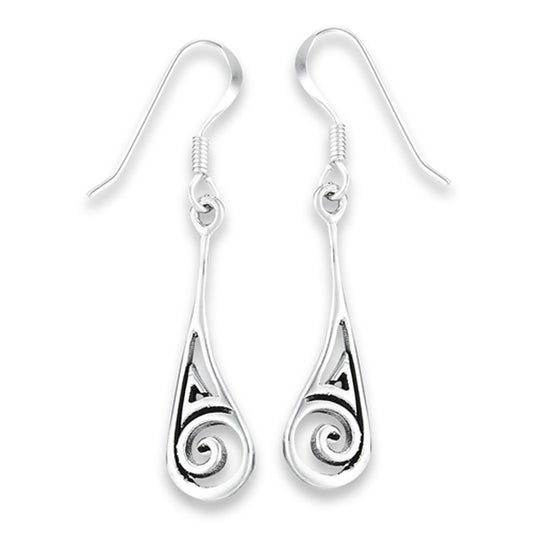 Wave Celtic Teardrop Swirl .925 Sterling Silver Unique Dangle Earrings