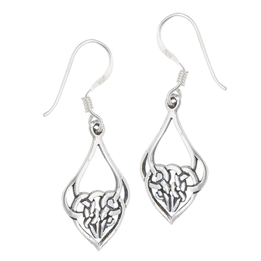 Dangle Interwoven Celtic Heart Knot .925 Sterling Silver Open Earrings