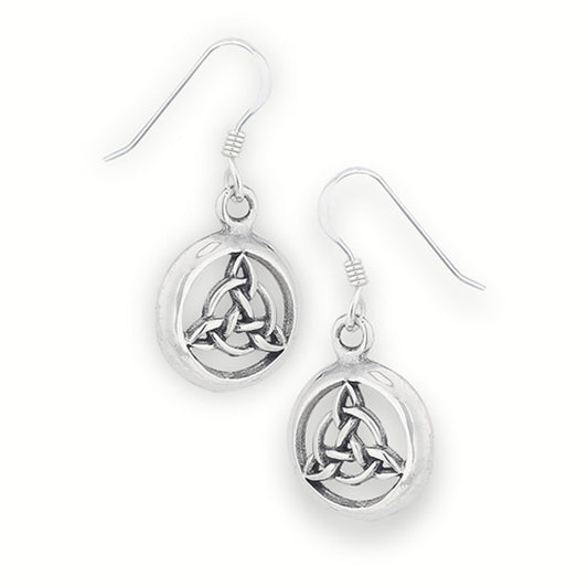 Dangle Round Celtic Triquetra Circle .925 Sterling Silver High Polish Earrings