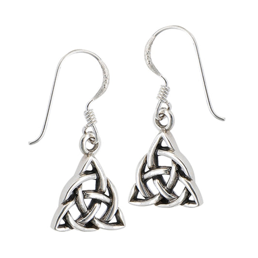 Interwoven Triquetra Celtic Knot .925 Sterling Silver Trinity Dangle Earrings