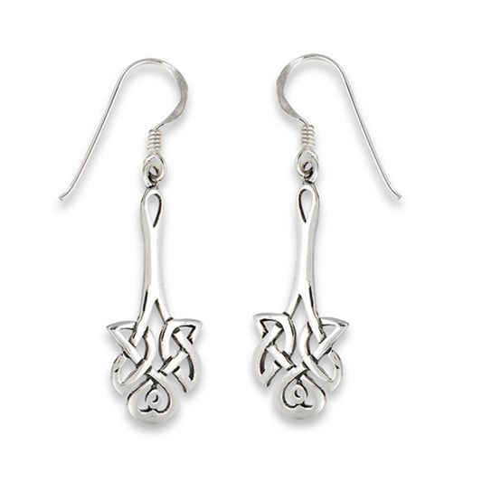 Endless Heart Celtic Knot Hook .925 Sterling Silver Instrument Unique Dangle Earrings