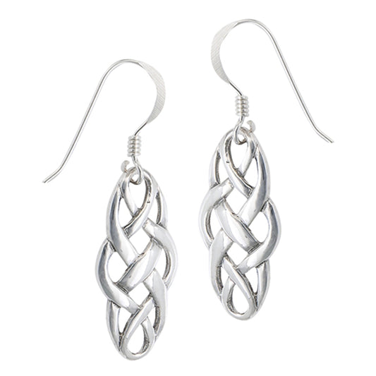 Weave Dangle Braided Celtic Knot Hook .925 Sterling Silver High Polish Earrings