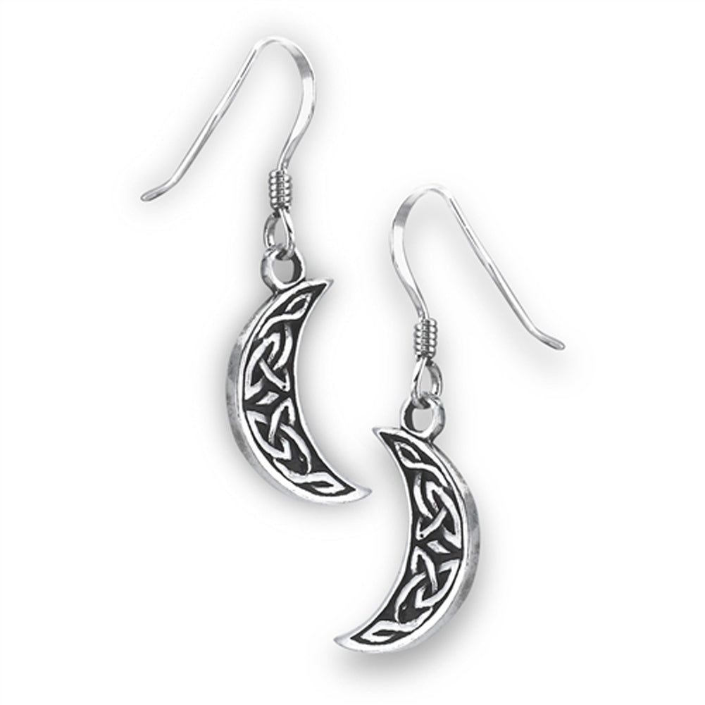 Celtic Knot Crescent Moon Oxidized .925 Sterling Silver Interwoven Earrings
