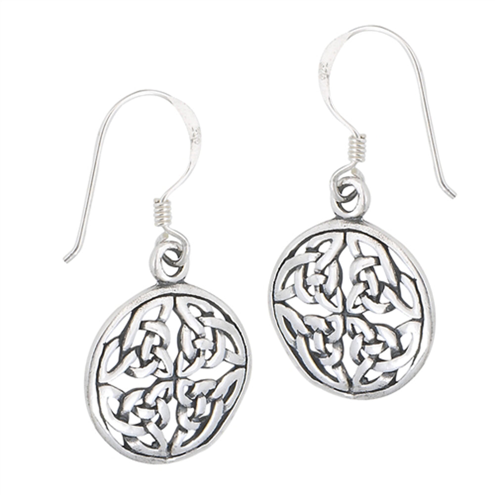 Interwoven Triquetra Round Celtic Knot Hook .925 Sterling Silver Oxidized Earrings