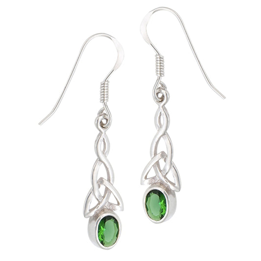 Triquetra Weave Celtic Knot Braided Simulated Emerald .925 Sterling Silver Earrings