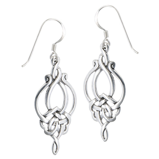 Interwoven Celtic Knot Dangle .925 Sterling Silver Flower Unique Earrings