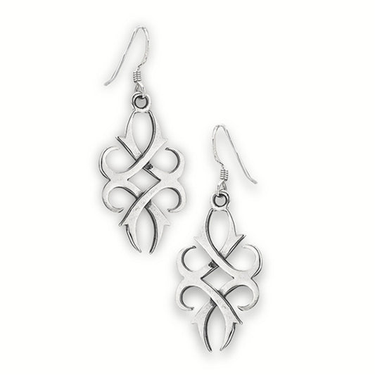Filigree Dangle Abstract Celtic Flames .925 Sterling Silver Interwoven Earrings