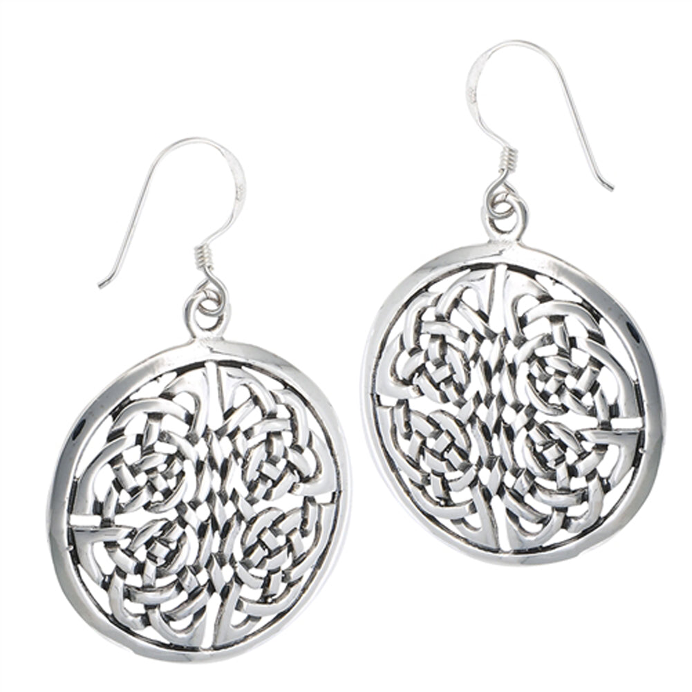 Round Dangle Endless Celtic Knot Heavy Bold .925 Sterling Silver Statement Earrings