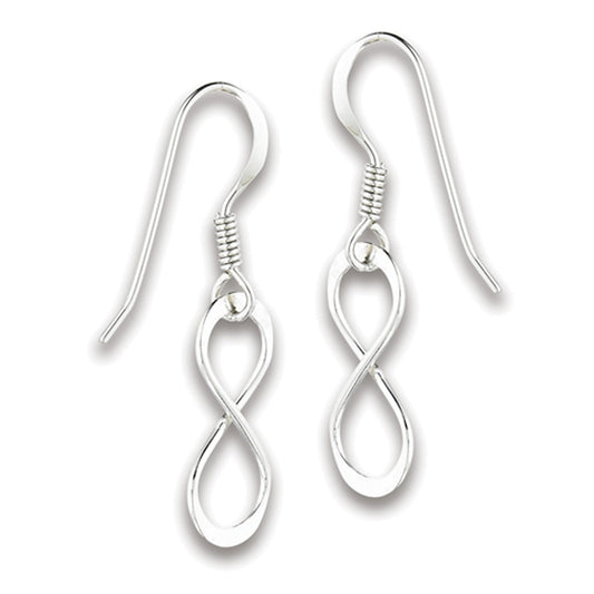 Dangle Hook Classic Infinity Loop High Polish .925 Sterling Silver Endless Earrings