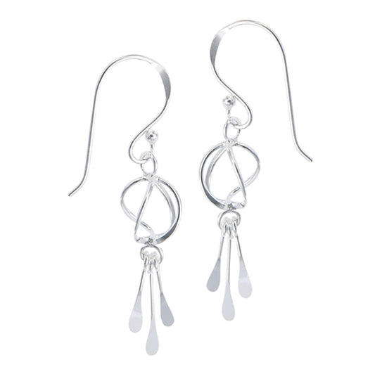 Abstract Dangle Unique Artistic Swirl .925 Sterling Silver Paint Drops Earrings